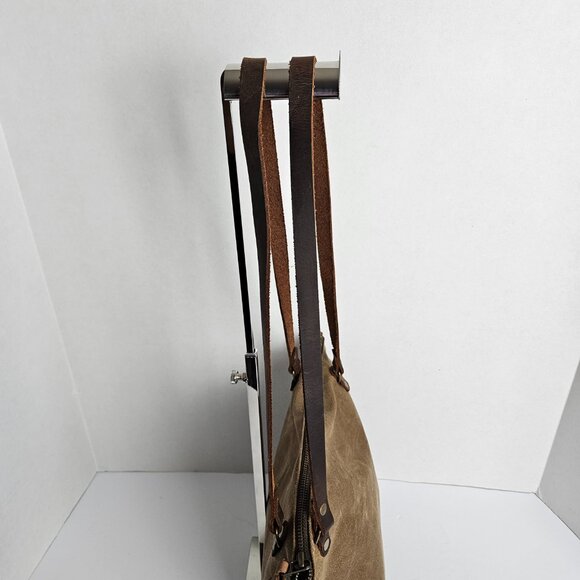 Canvas Shoulder Bag In Blue Waxed Canvas Farmers Market Tote Shoulder Bag - Picture 7 of 16